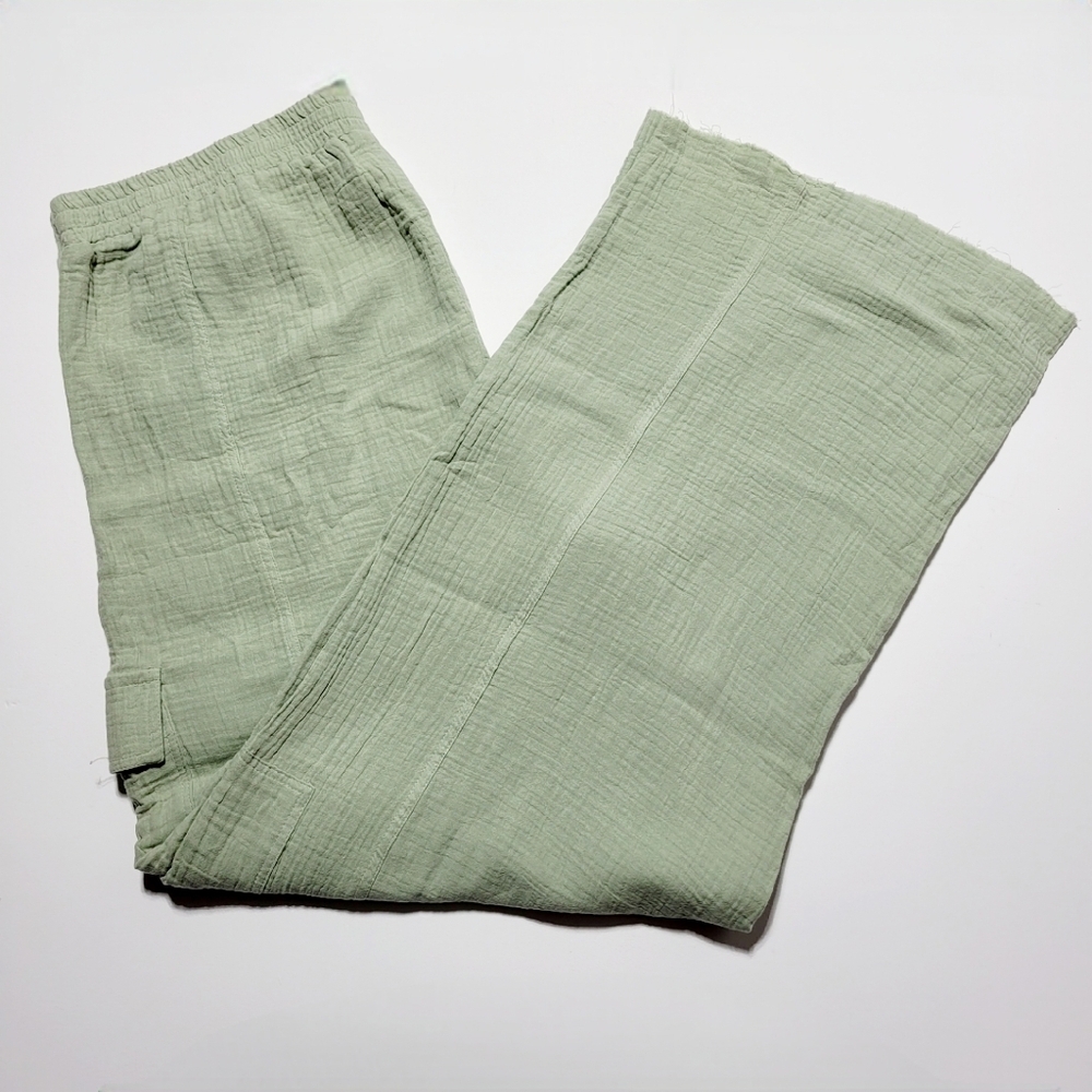 Japna Lounge Sage Cargo Cotton Wide Leg Pants Women's (XL) NWT